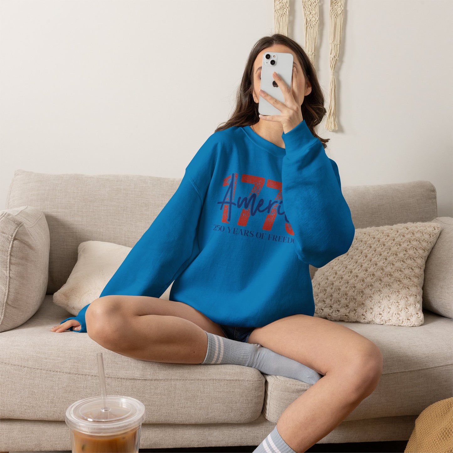 #250 1776 America: 250 Years of Freedom' Patriotic Independence Day Crewneck Sweatshirt