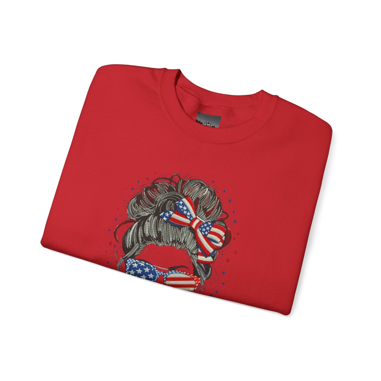 #250 "All American Girl" Patriotic Messy Bun Sweatshirt