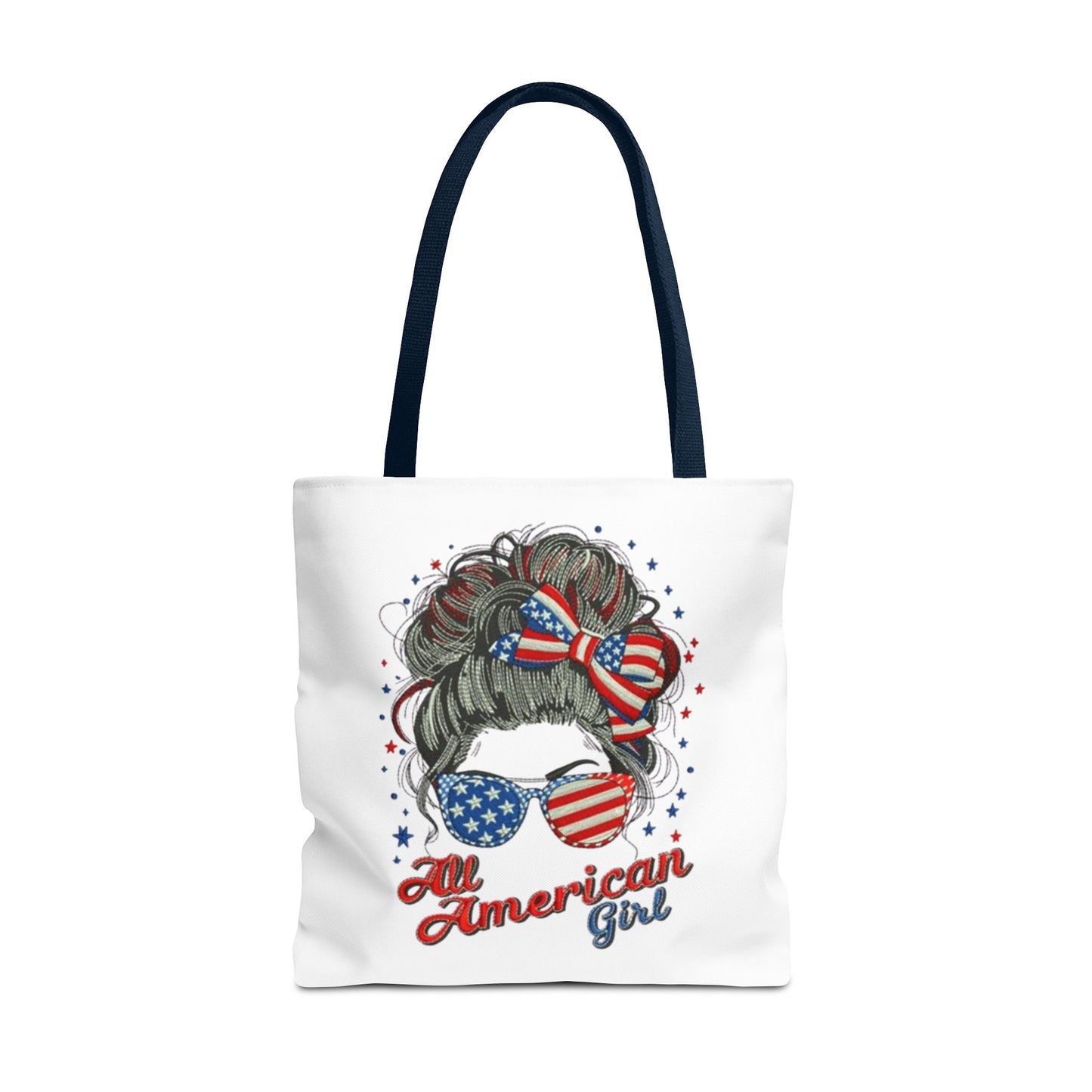 #250 "All American Girl" Patriotic Messy Bun Tote Bag