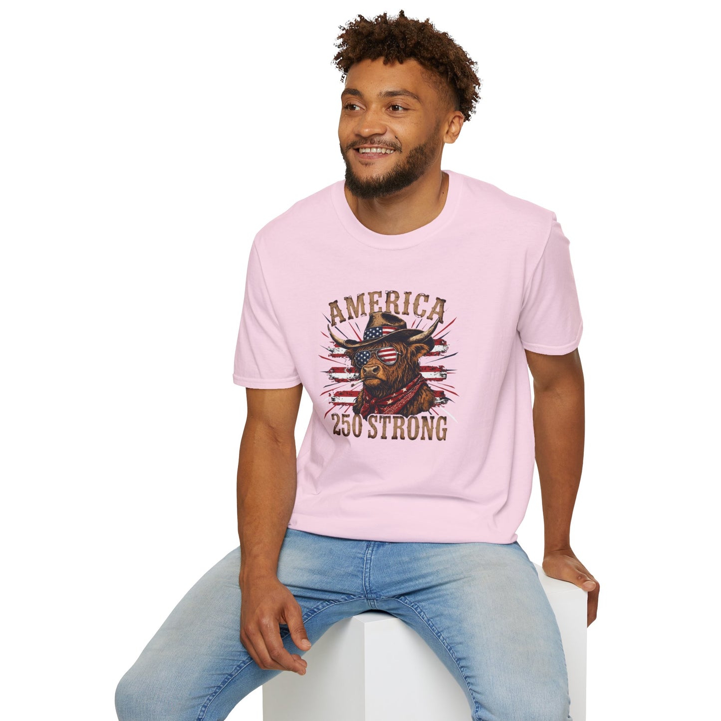 #250 America 250 Strong Patriotic Bull with American Flag T-Shirt