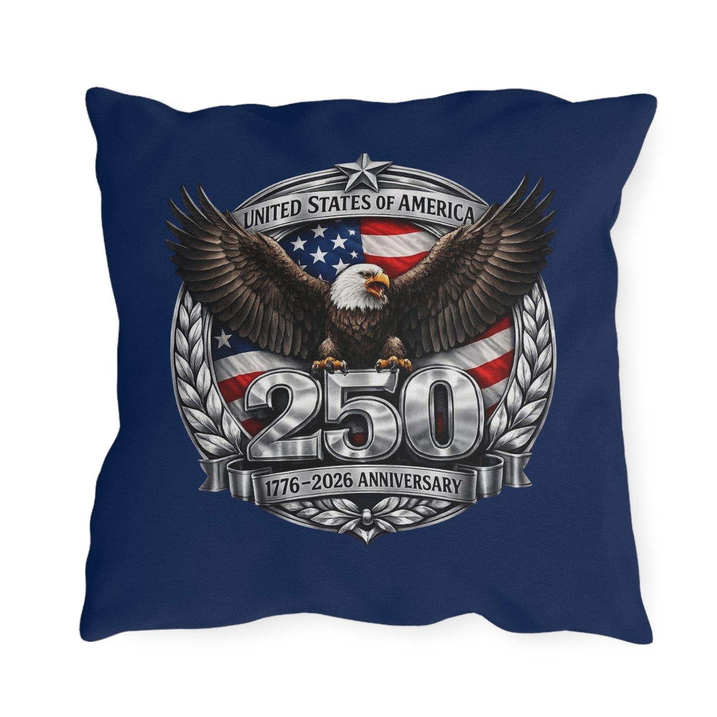 #250 Patriotic Bald Eagle 250 United States Emblem Outdoor Throw Pillow