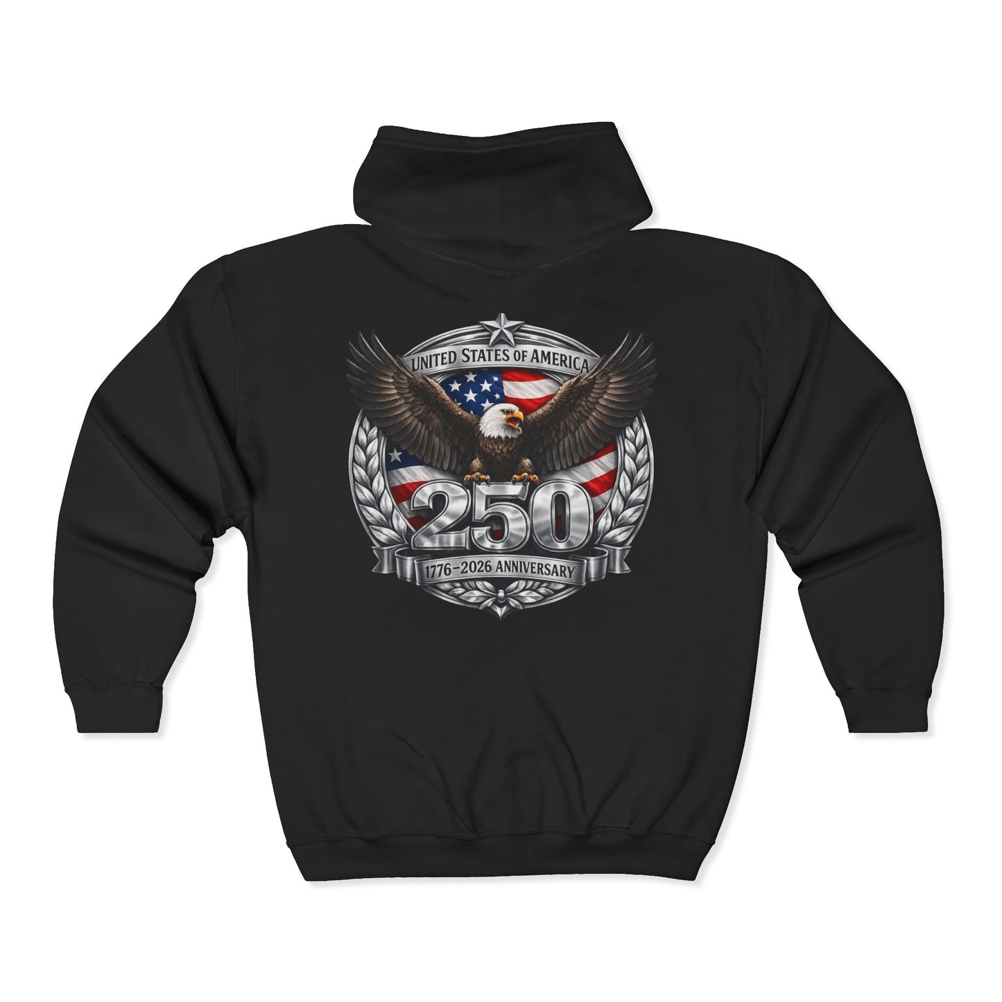 #250 Patriotic Bald Eagle 250 United States Emblem Zip Hoodie