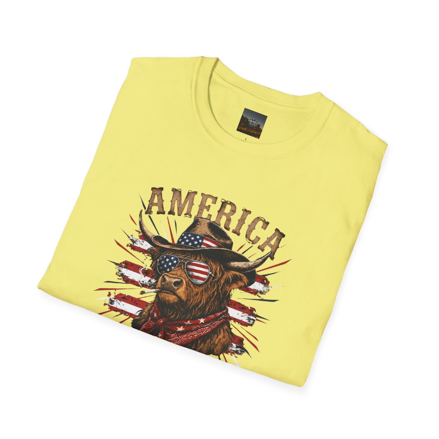 #250 America 250 Strong Patriotic Bull with American Flag T-Shirt