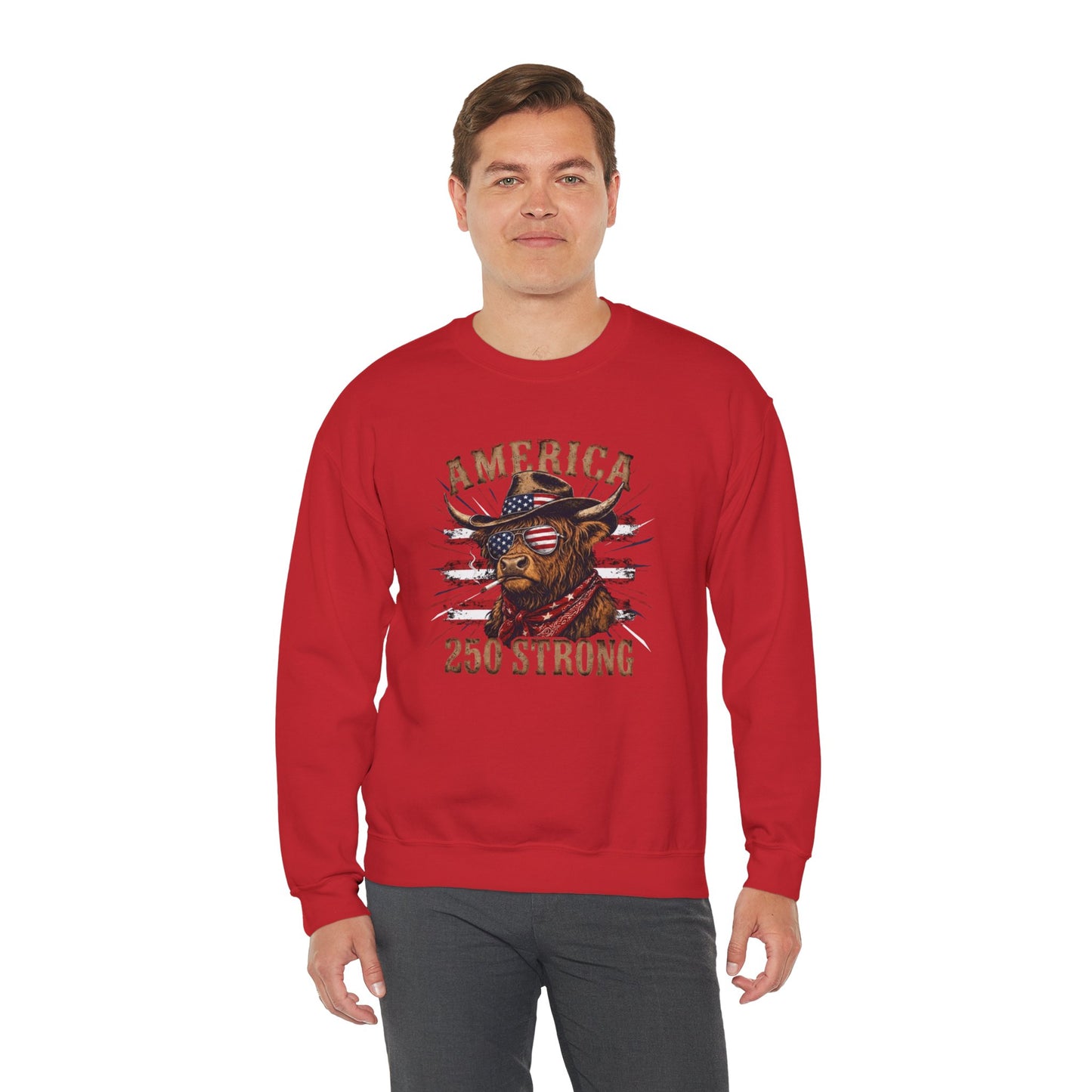 #250 America 250 Strong Patriotic Bull with American Flag Sweatshirt