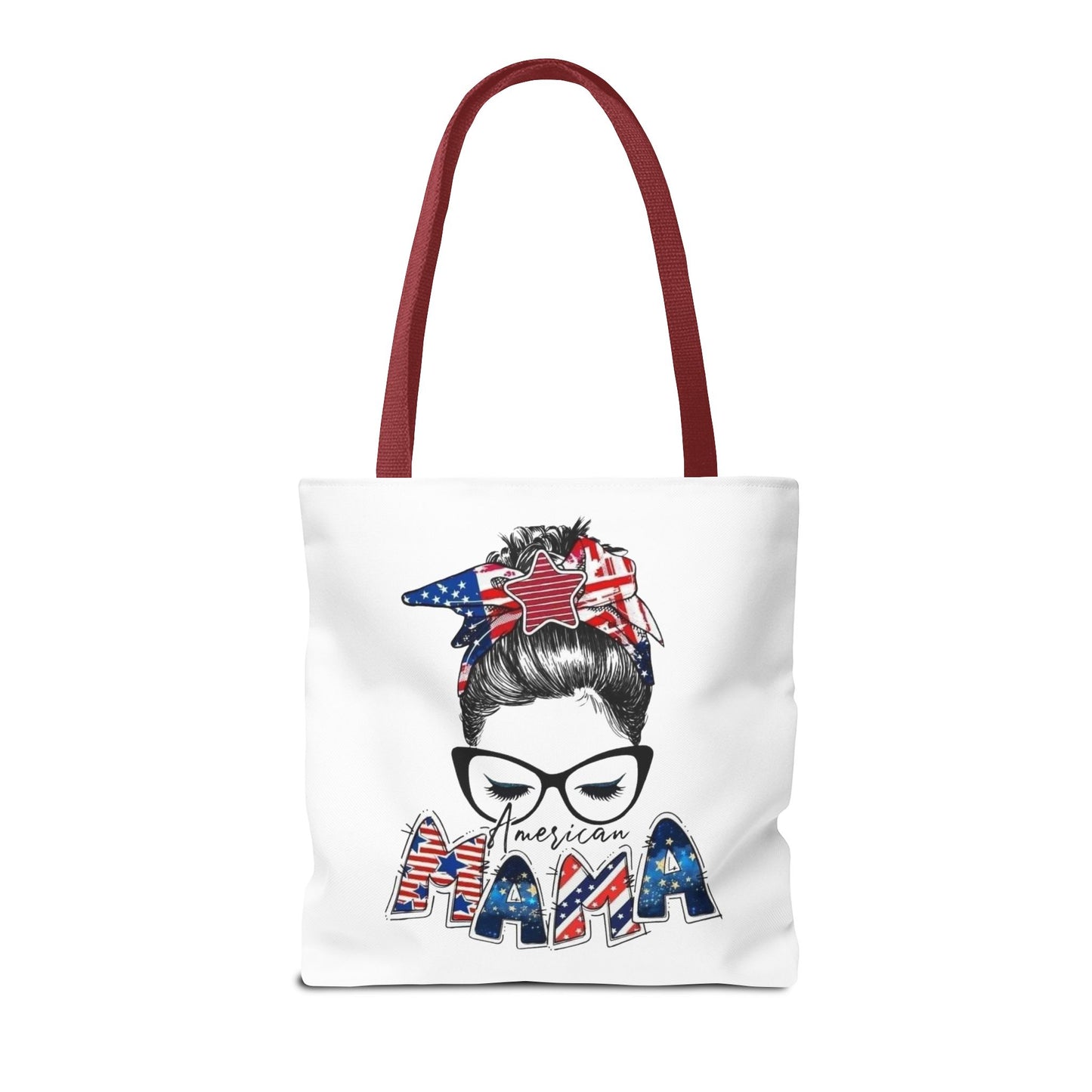 #250 Mama USA Flag Messy Bun Tote Bag