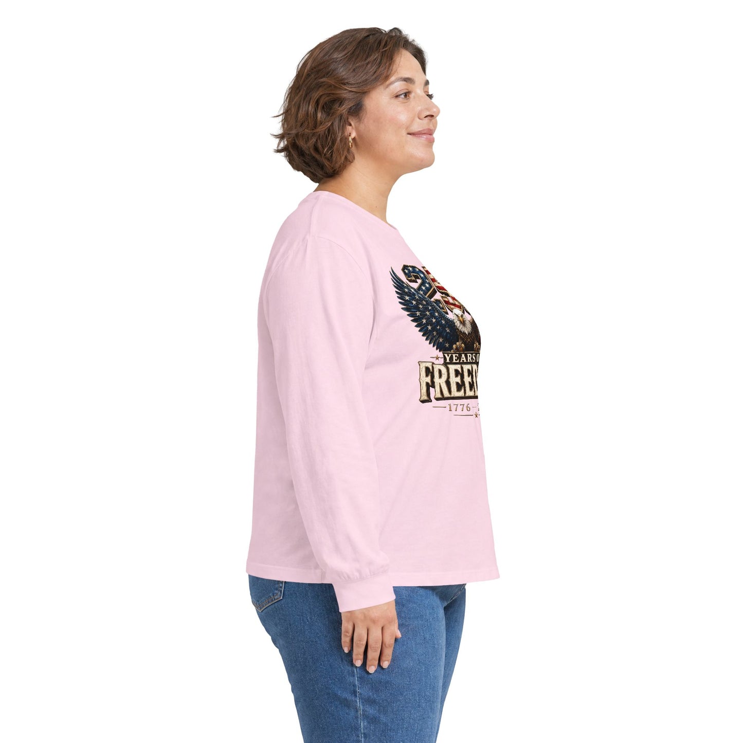 #250 250 Years of Freedom Eagle Patriotic American Flag Anniversary (1776–2026) Long Sleeve Tee