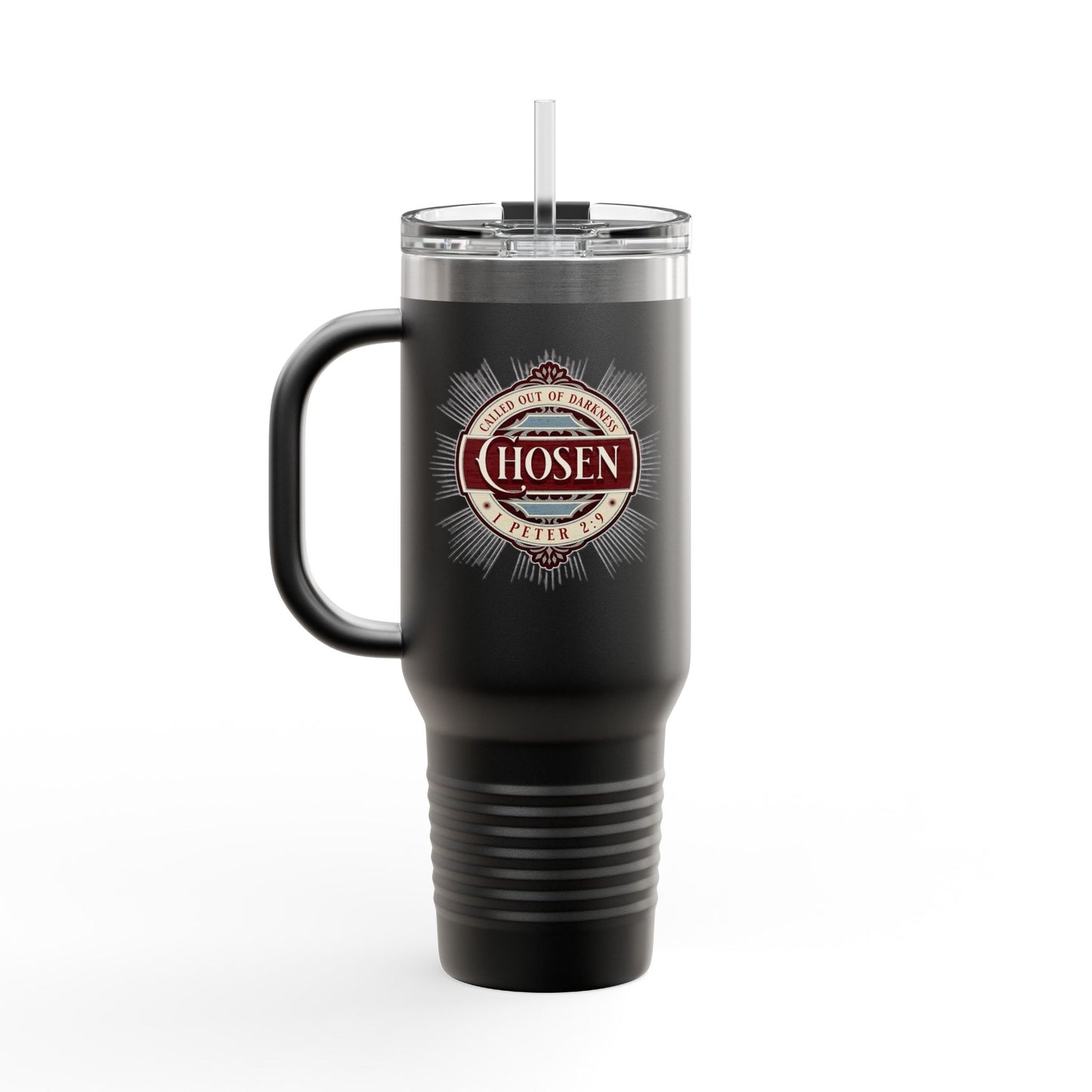 Chosen 40oz Insulated Travel Mug – "Called Out of Darkness" Faith Tumbler with Handle, Vacuum-Sealed