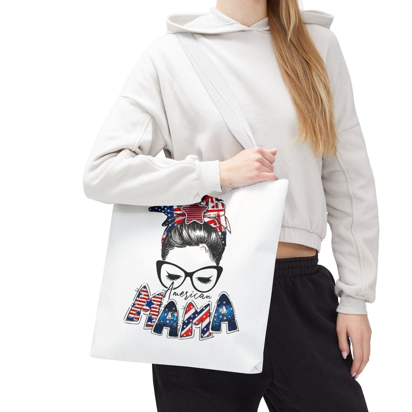 #250 Mama USA Flag Messy Bun Tote Bag