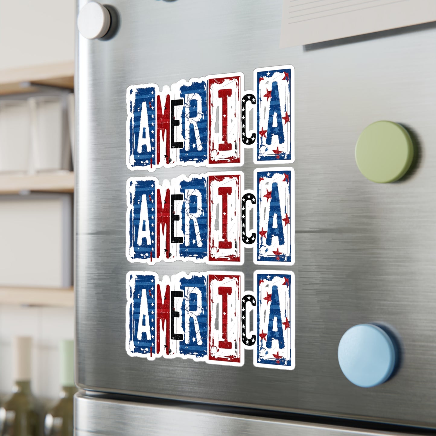 #250 America Retro Block Text Patriotic Kiss-Cut Vinyl Decal – Red White & Blue Sticker