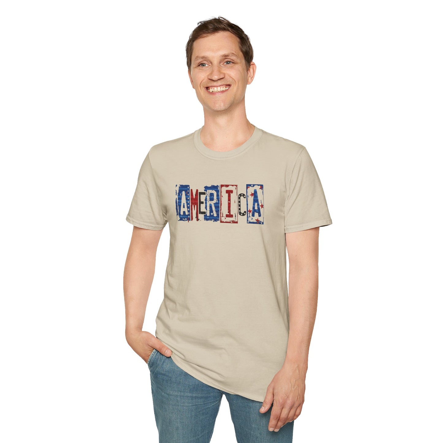#250 America Retro Block Text Patriotic T-Shirt