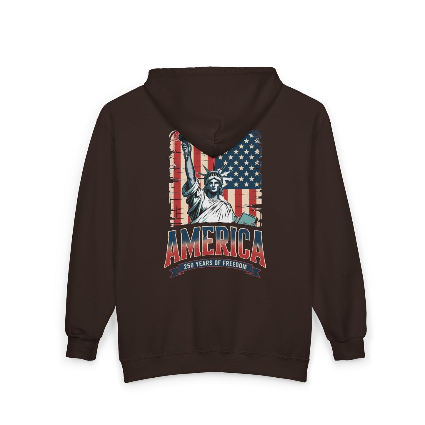 #250 Statue of Liberty American Flag 'America' Patriotic Independence Day Zip Hoodie