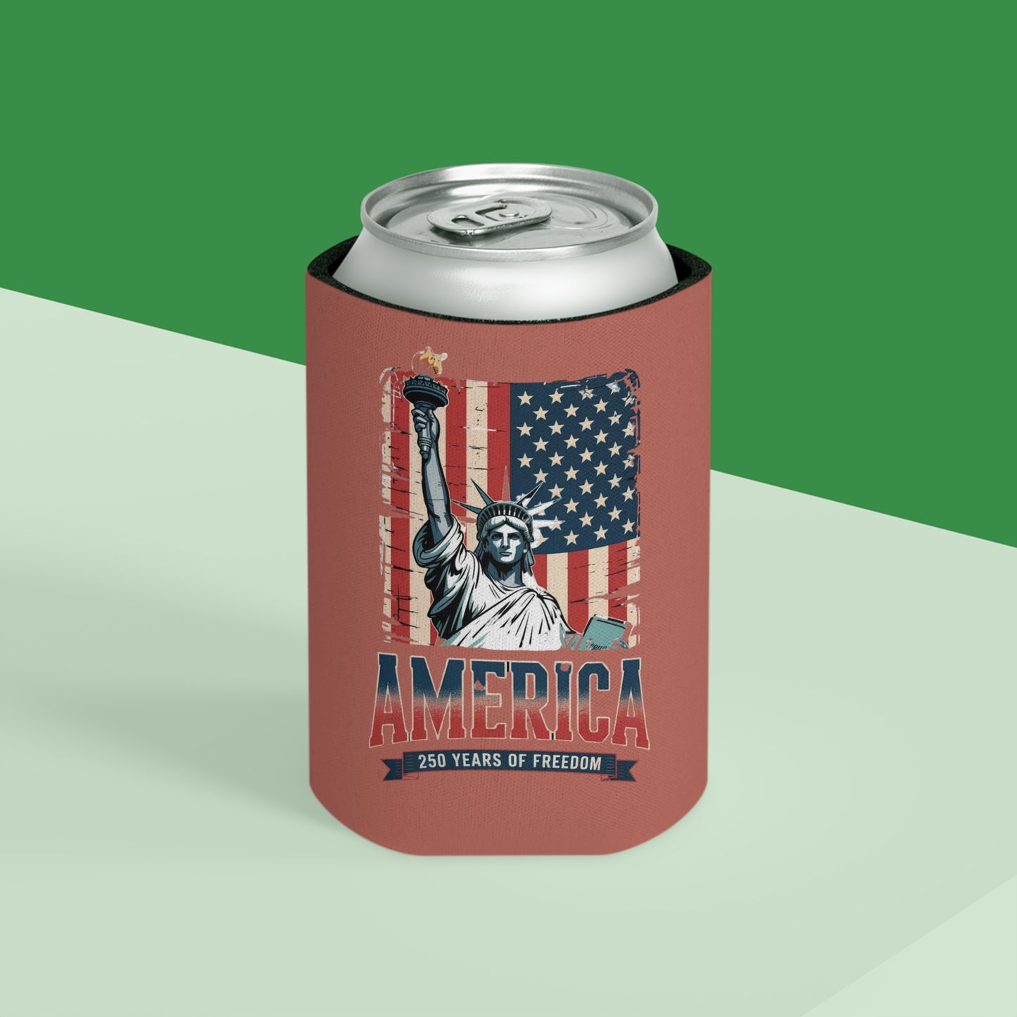 #250 Statue of Liberty American Flag 'America' Patriotic Independence Day Can Cooler - Beverage Koozie