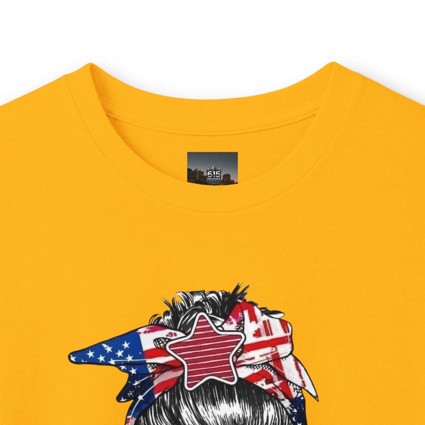 #250 Mama USA Flag Messy Bunn Long Sleeve Tee