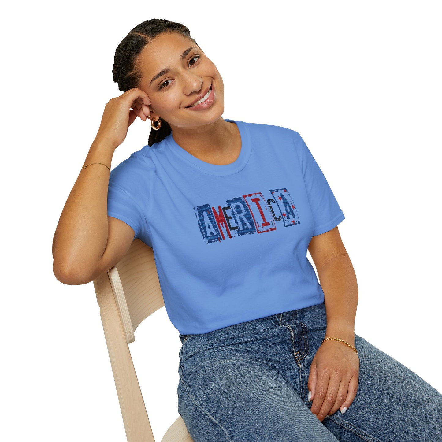 #250 America Retro Block Text Patriotic T-Shirt
