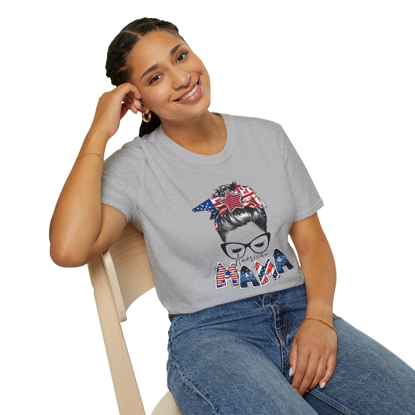 Mama USA Flag Messy Bun T-Shirt