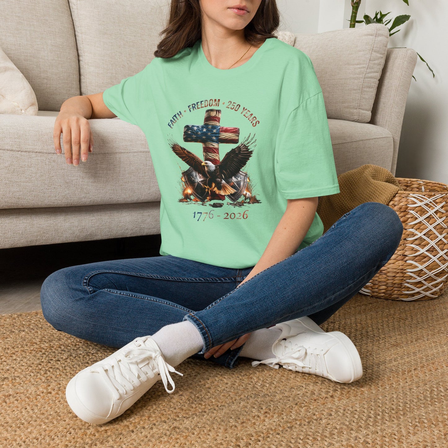 #250 Faith • Freedom 250 Years American Flag Cross & Eagle 1776-2026 T-Shirt