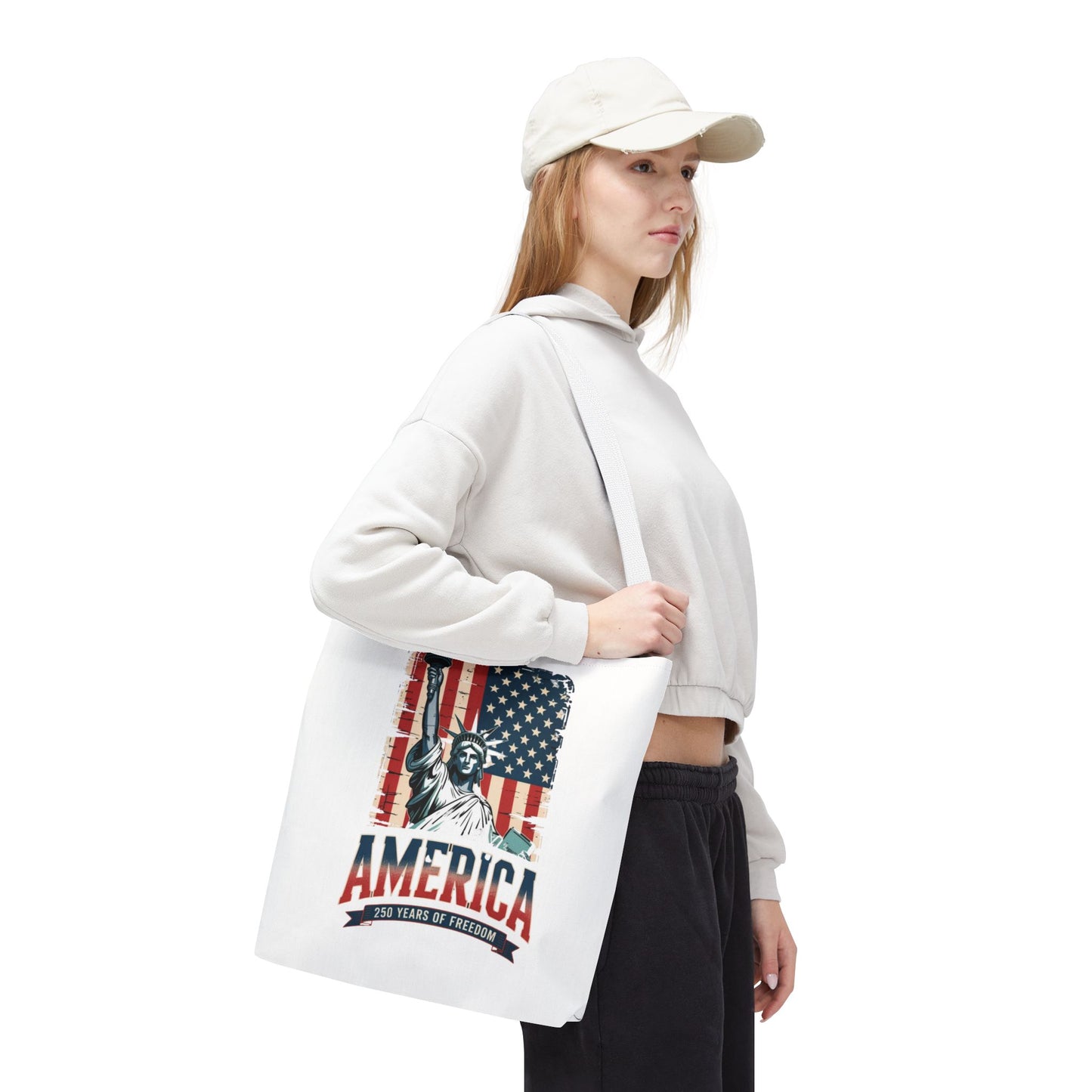 #250 Statue of Liberty American Flag 'America' Patriotic Independence Day Tote Bag