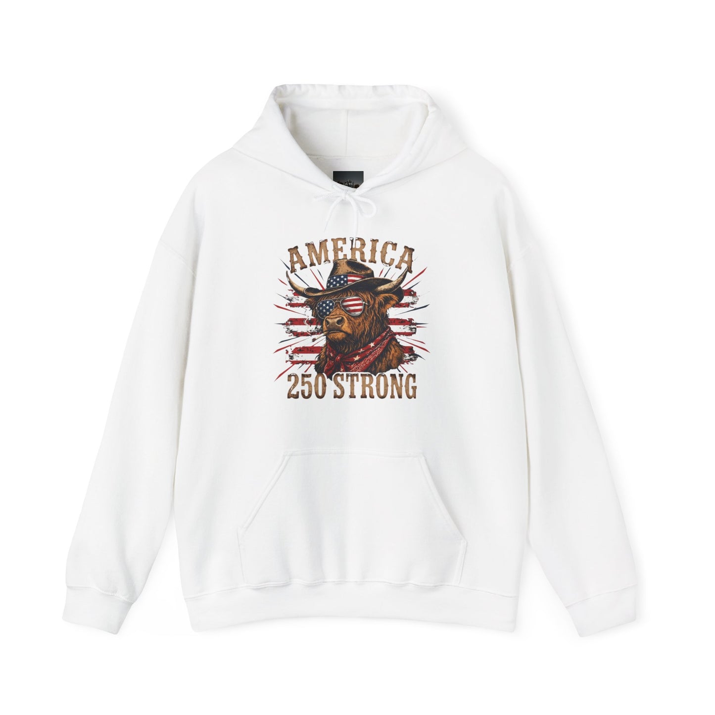 #250 America 250 Strong Patriotic Bull with American Flag Hoodie