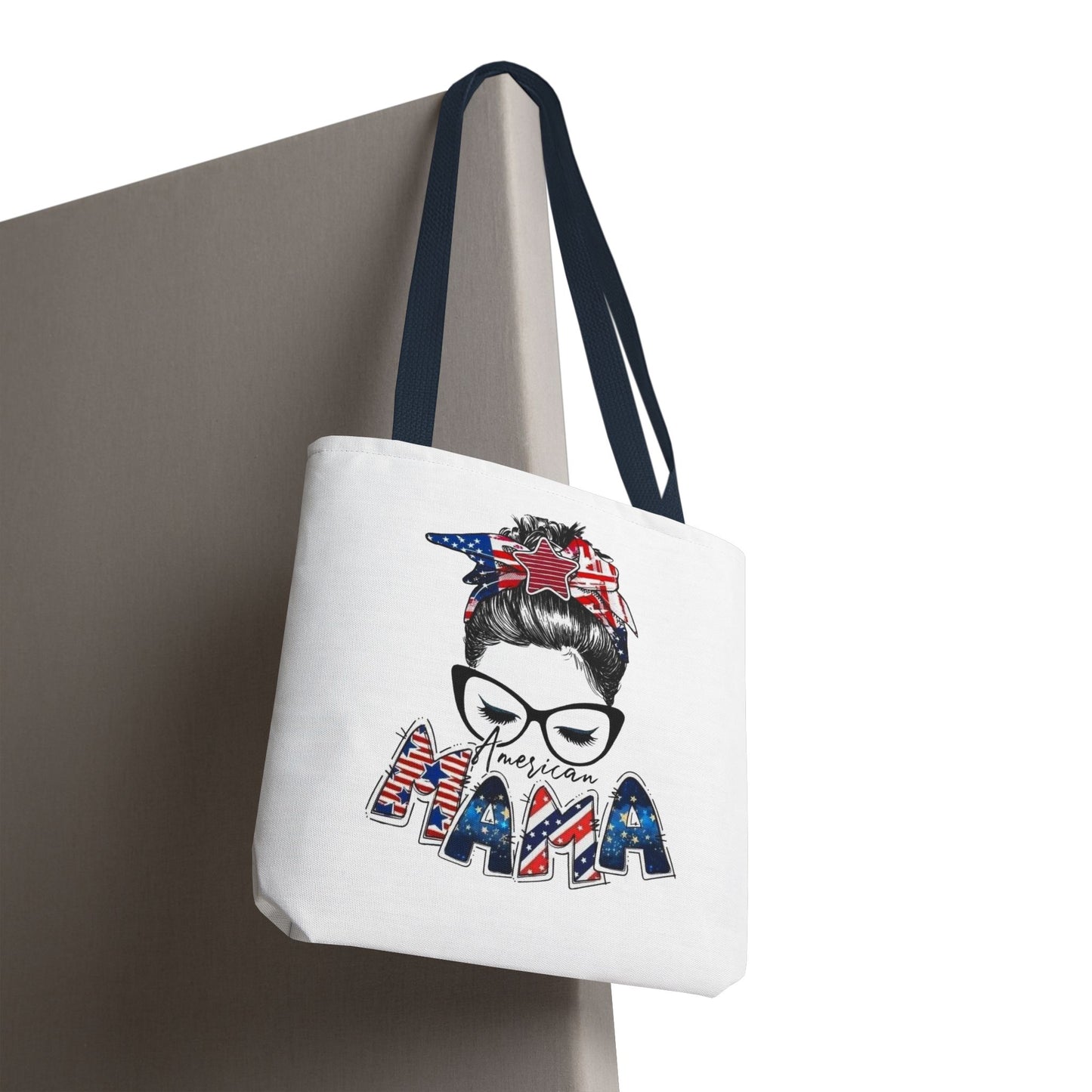 #250 Mama USA Flag Messy Bun Tote Bag