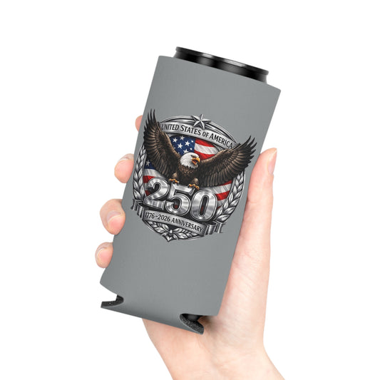 #250 Patriotic Bald Eagle 250 United States Emblem Can Cooler - Beverage Koozie