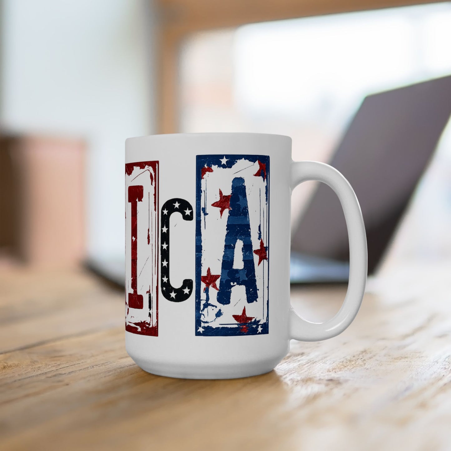#250 America Retro Block Text Liberty Patriotic Ceramic Mug 15oz