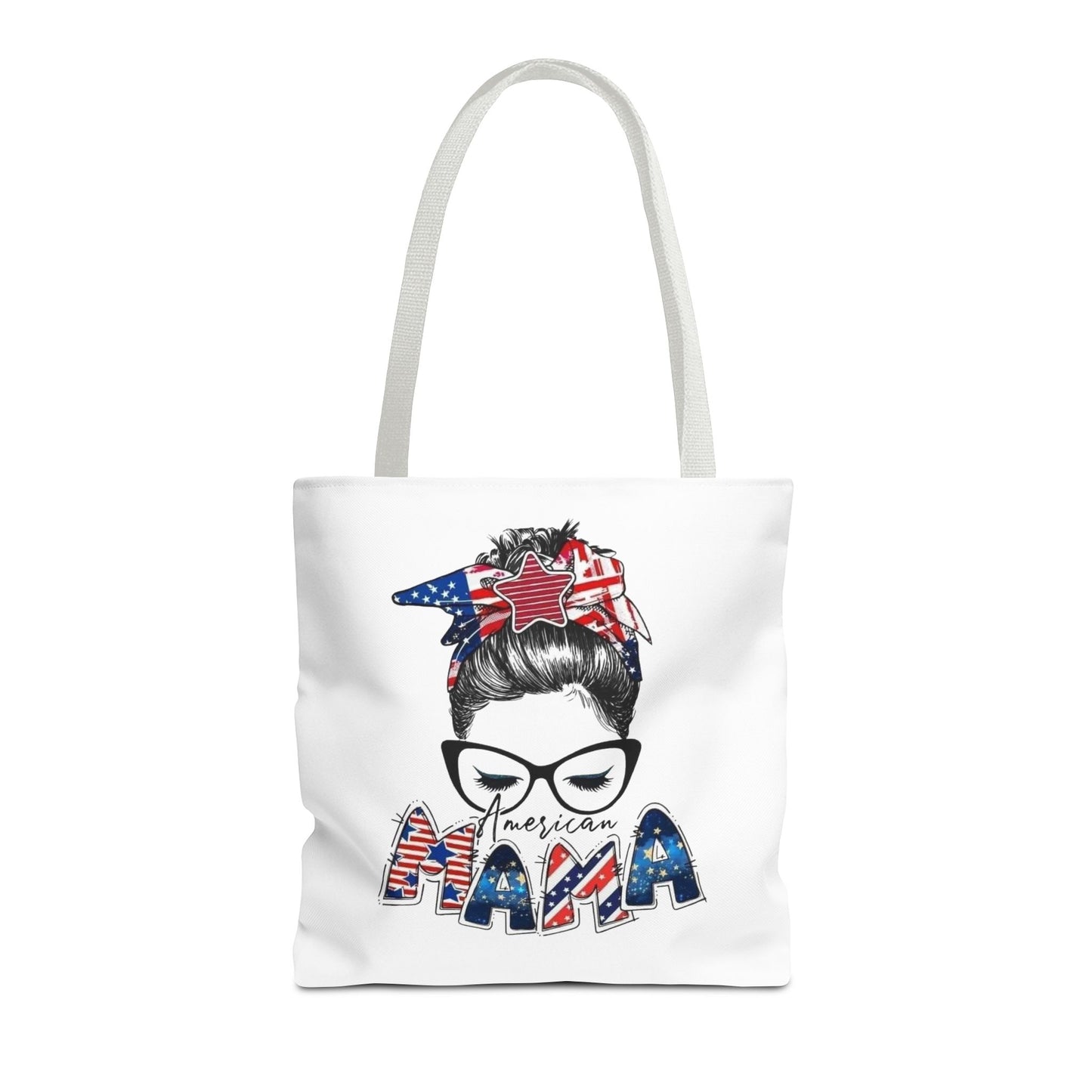 #250 Mama USA Flag Messy Bun Tote Bag