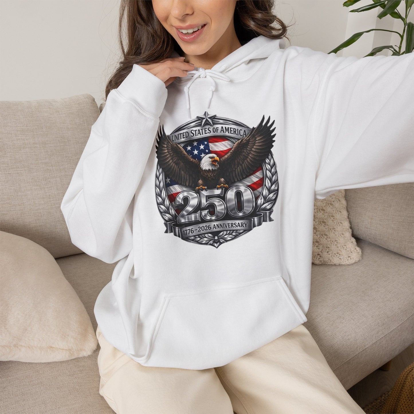 #250 Patriotic Bald Eagle 250 United States Emblem Hoodie