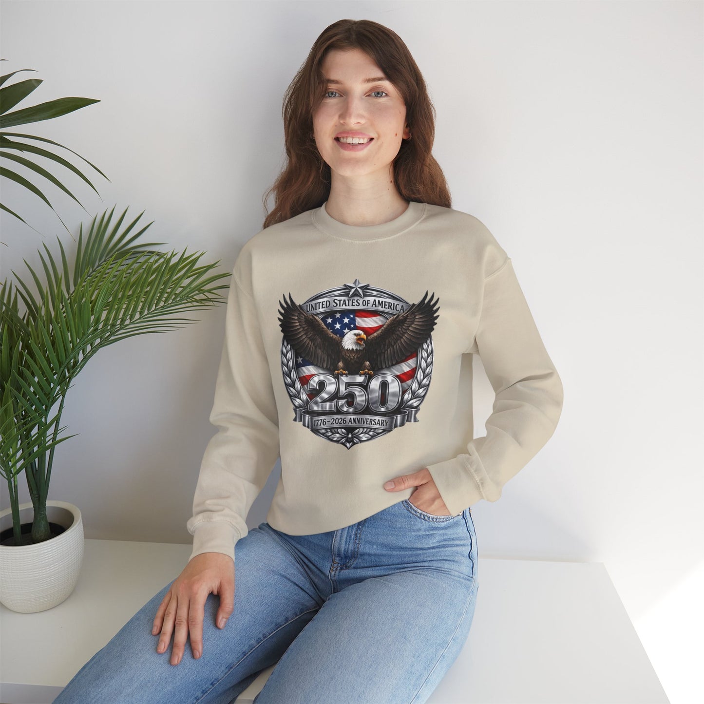 #250 Patriotic Bald Eagle 250 United States Emblem Crewneck Sweatshirt