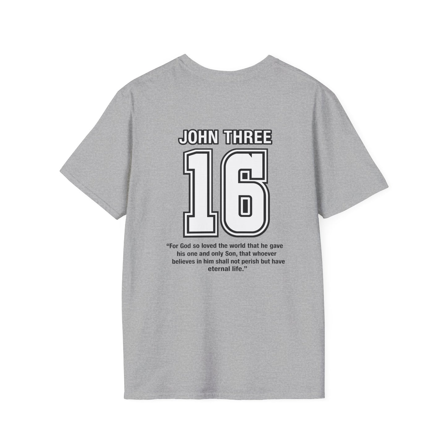 John Three 16 Chest and Back Jersey Print with Scripture Tee