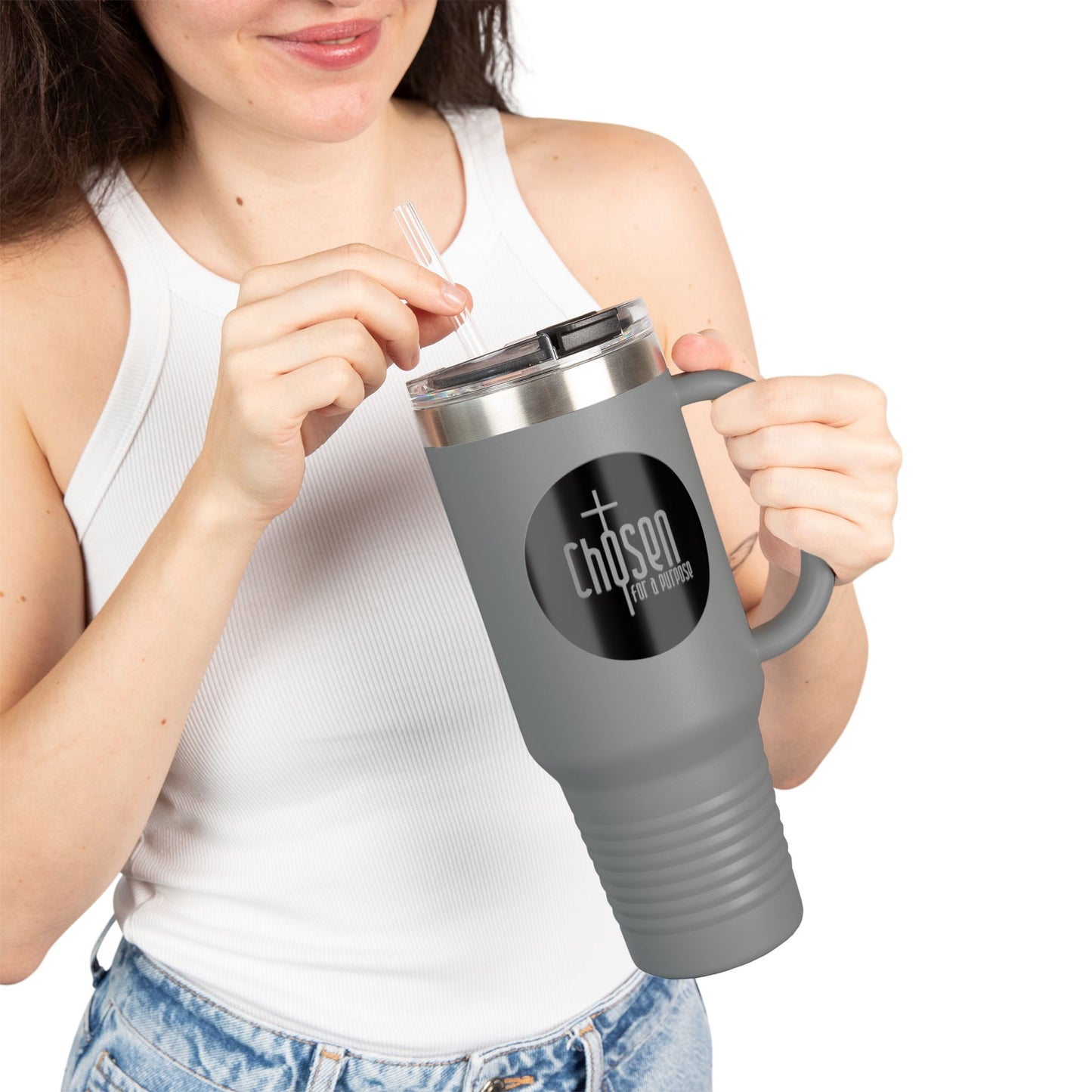 Chosen for a Purpose 40oz Insulated Travel Mug — Faith Logo Stainless Tumbler