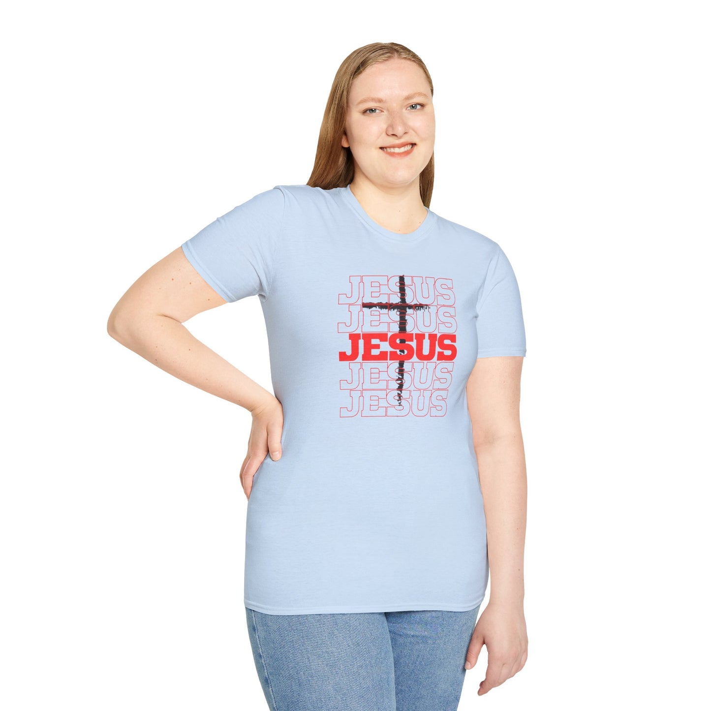 Jesus Cross Red Text Black Cross Graphic T-Shirt — Religious Faith Tee