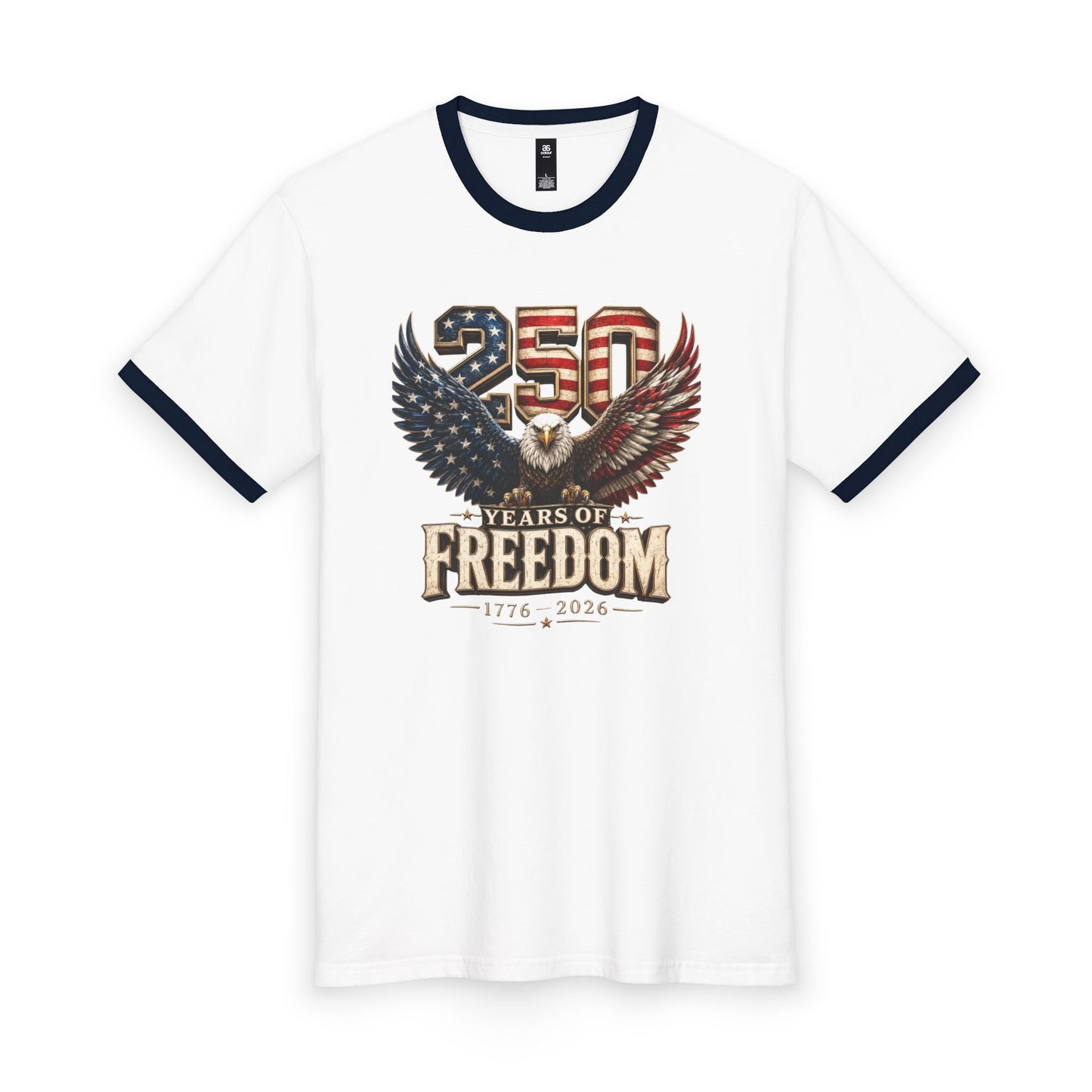 #250 250 Years of Freedom Eagle Patriotic American Flag Anniversary (1776–2026) Ringer Tee
