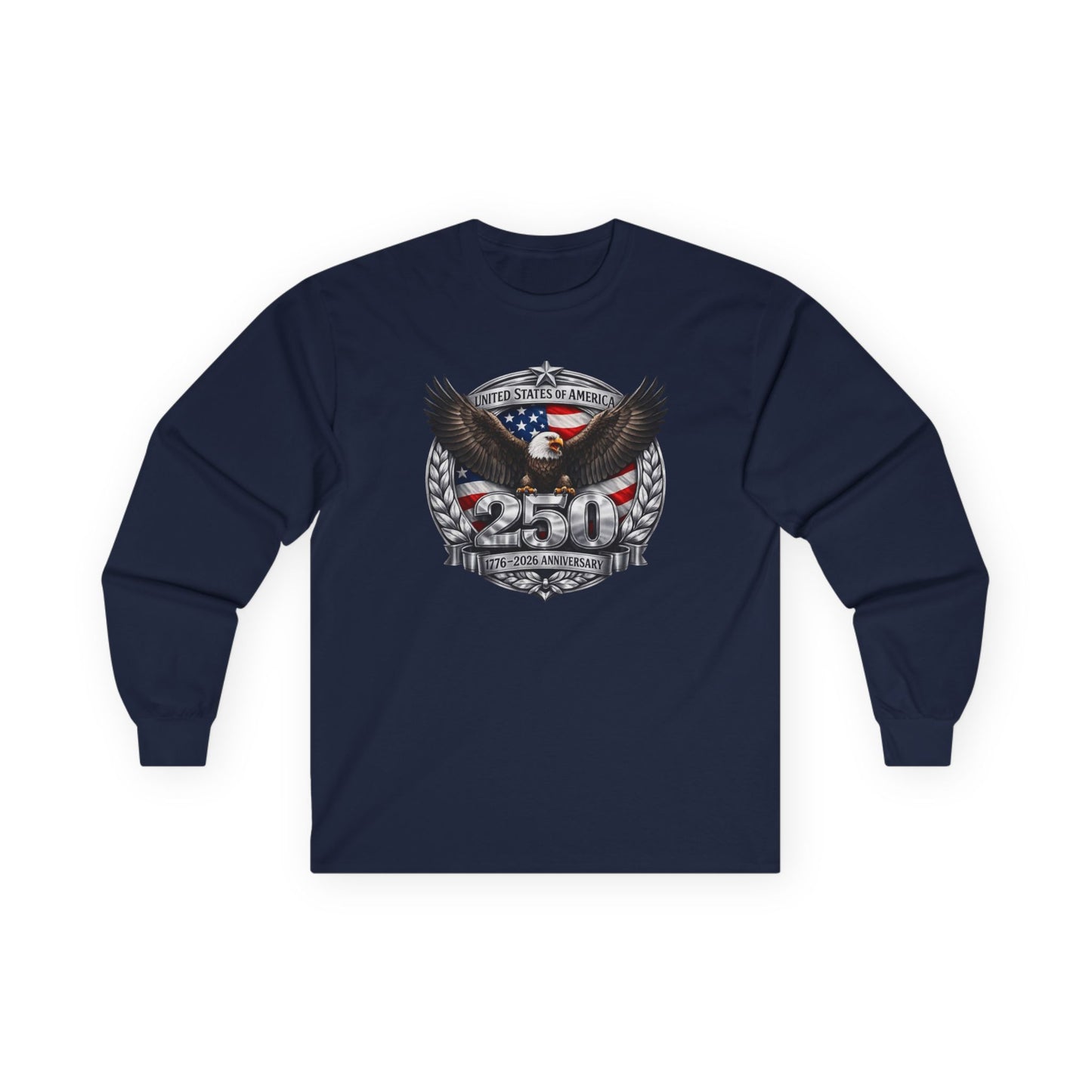 #250 Patriotic Bald Eagle 250 United States Emblem Long Sleeve Tee