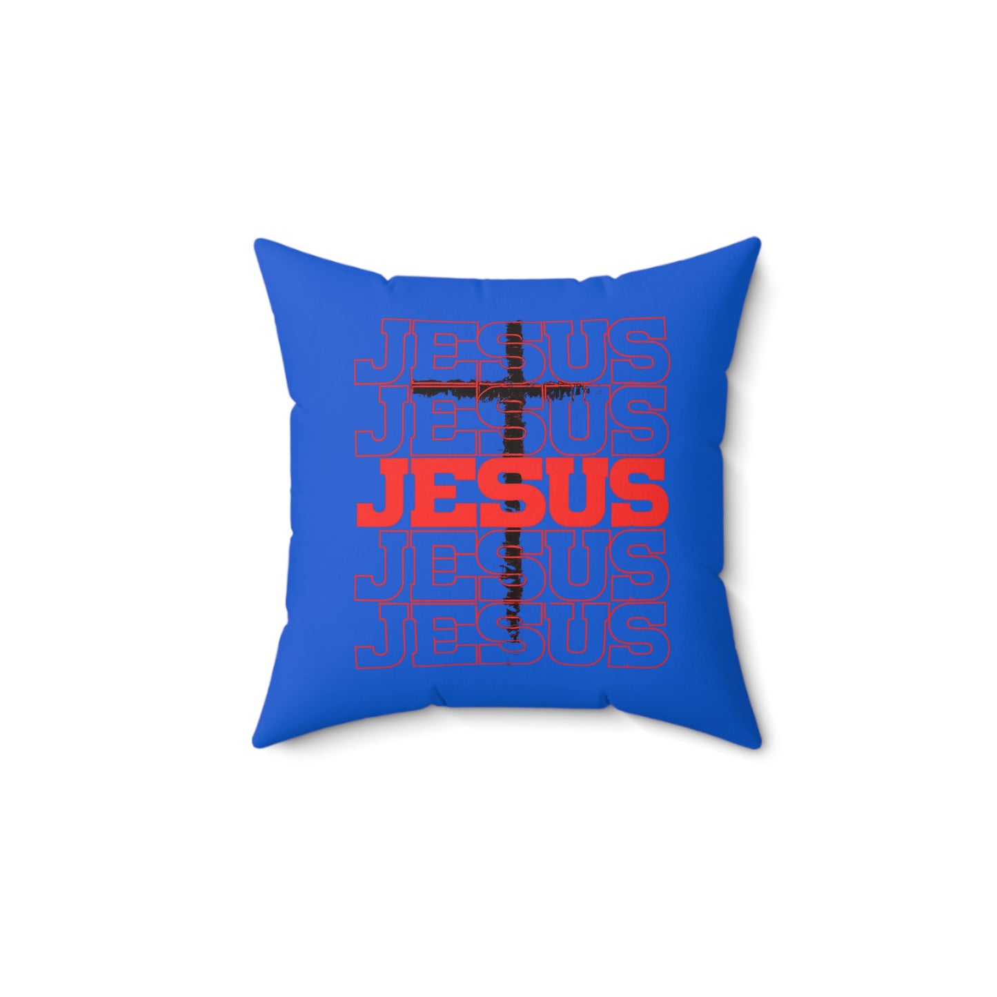 Jesus Cross Red Text Black Cross Graphic - Decorative Throw Pillow for Christian Home Decor