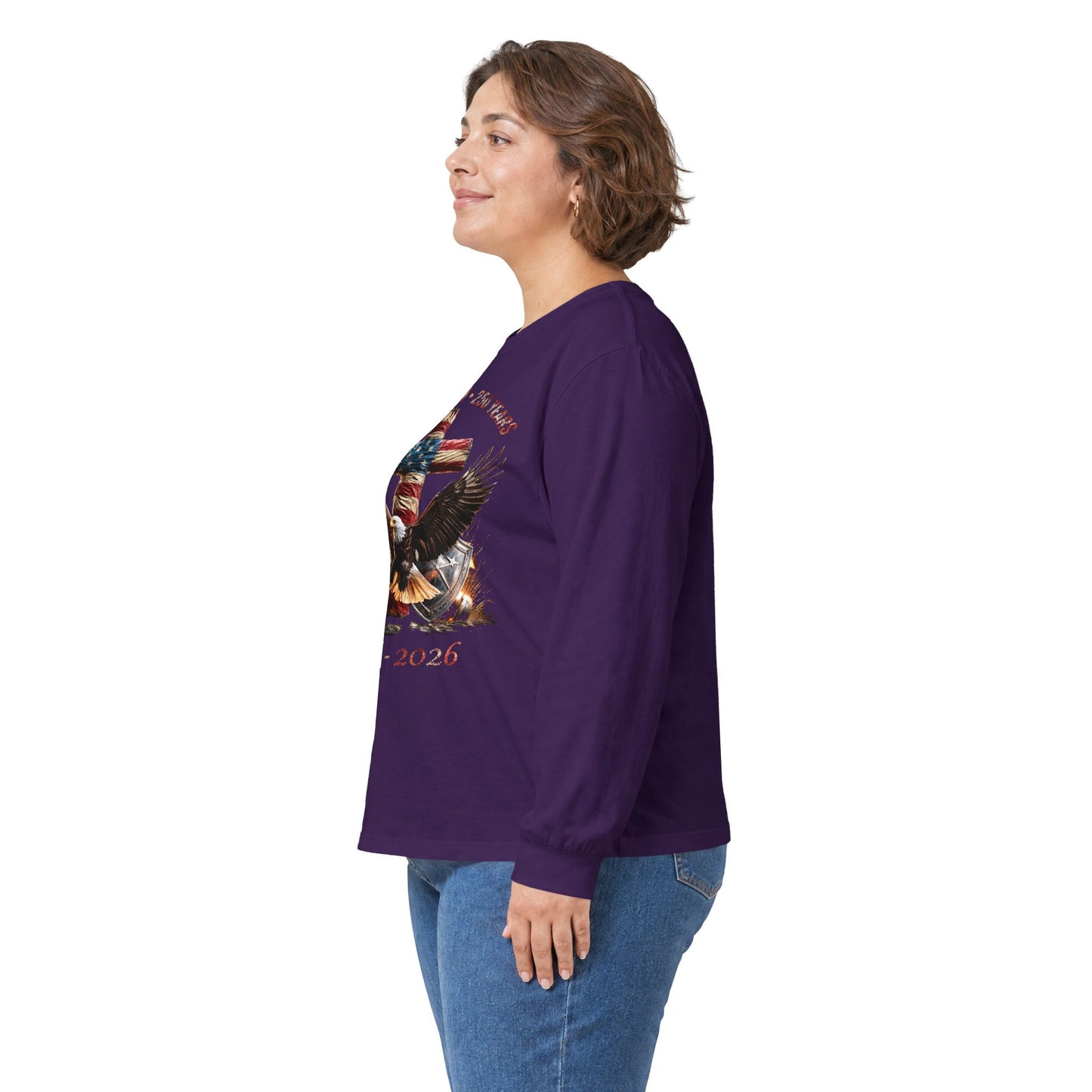 #250 Faith • Freedom 250 Years American Flag Cross & Eagle 1776-2026 Long Sleeve Tee