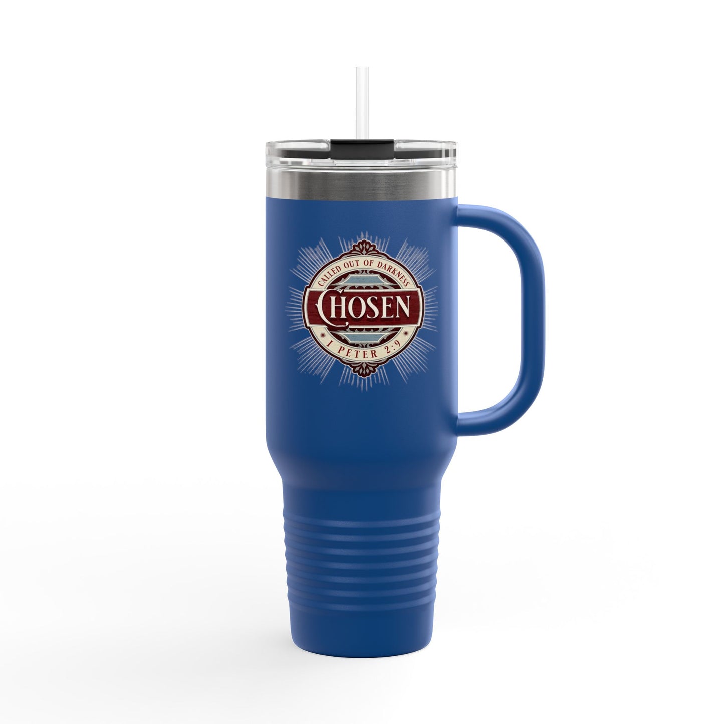 Chosen 40oz Insulated Travel Mug – "Called Out of Darkness" Faith Tumbler with Handle, Vacuum-Sealed