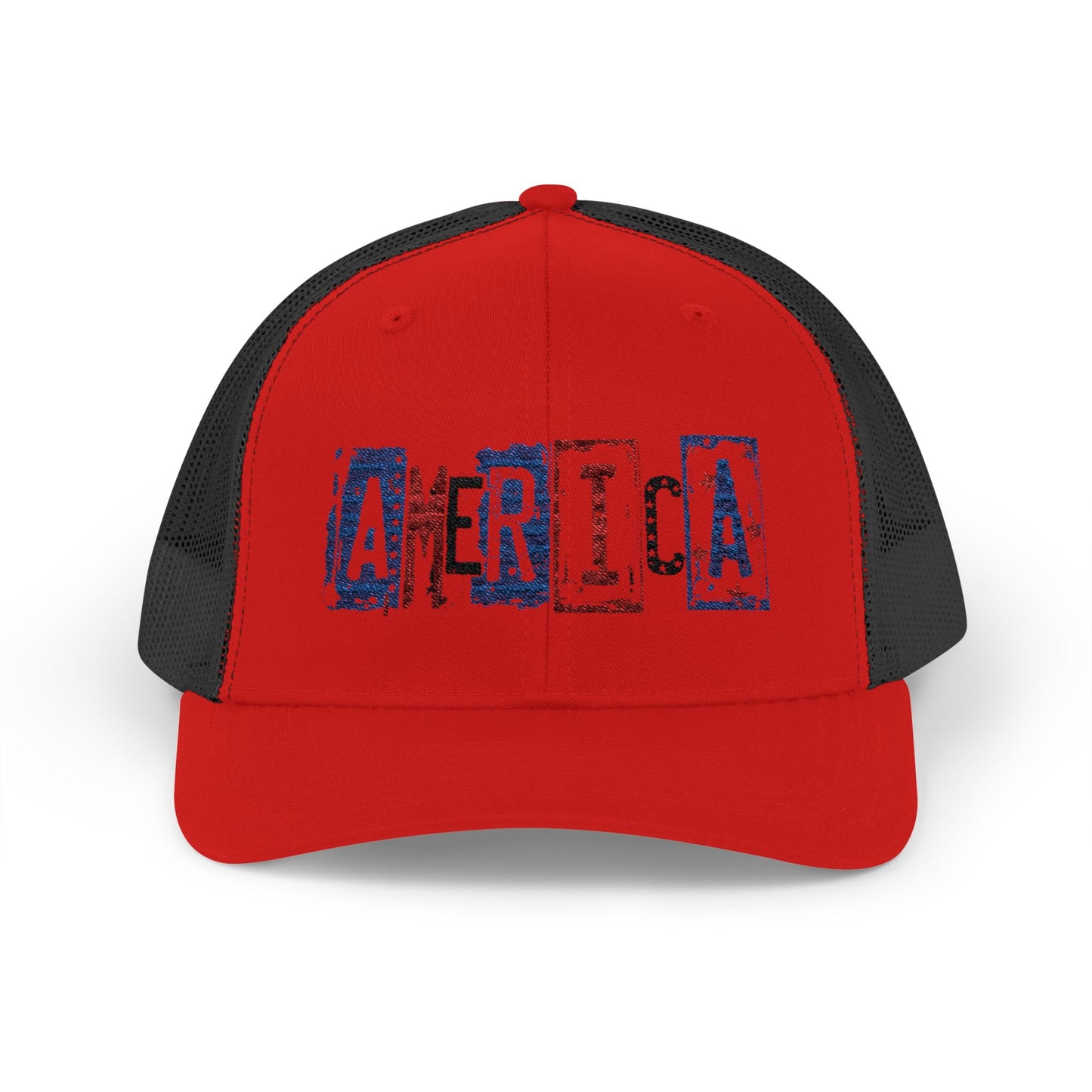 #250 America Retro Block Text Patriotic Snapback Trucker Cap
