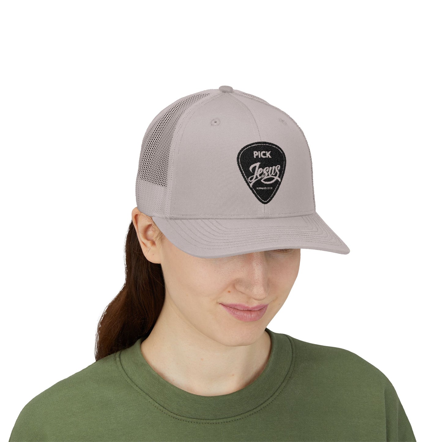 Pick Jesus Guitar Pick Trucker Cap Christian Guitar Pick Design (Romans 10:13)