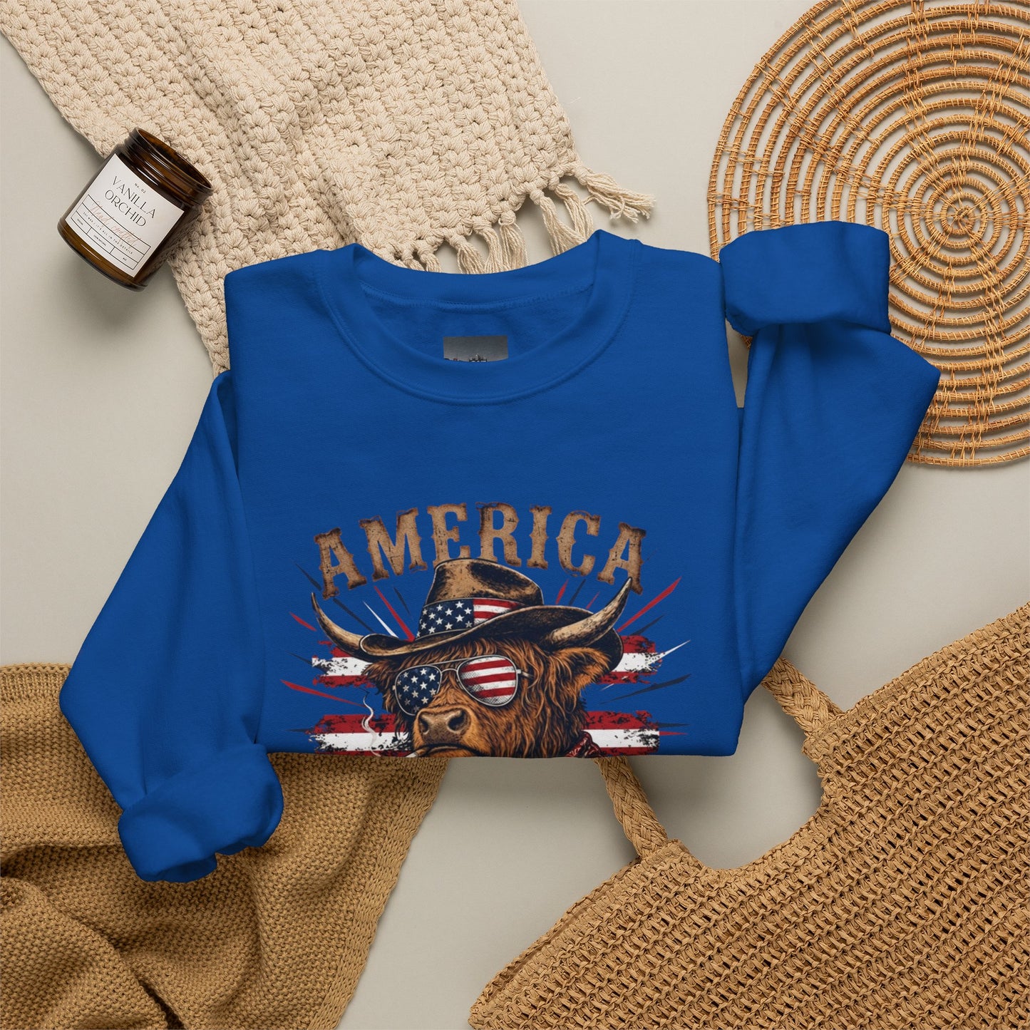 #250 America 250 Strong Patriotic Bull with American Flag Sweatshirt