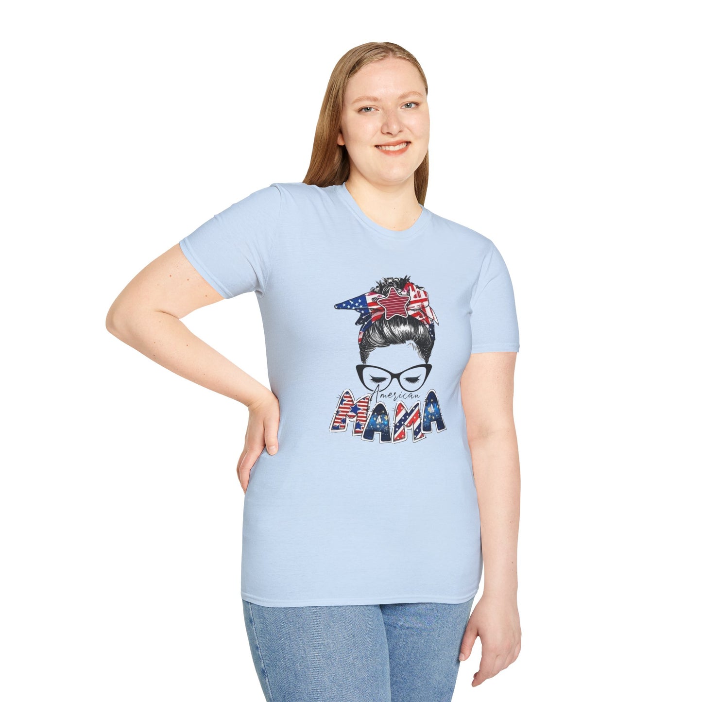 Mama USA Flag Messy Bun T-Shirt
