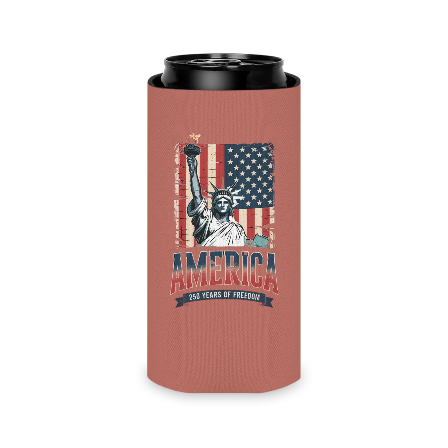 #250 Statue of Liberty American Flag 'America' Patriotic Independence Day Can Cooler - Beverage Koozie