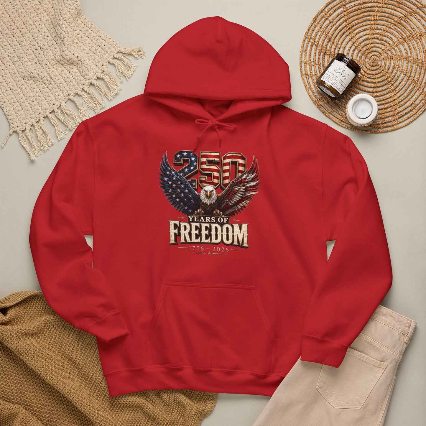 #250 250 Years of Freedom Eagle Patriotic American Flag Anniversary (1776–2026) Patriotic Hoodie