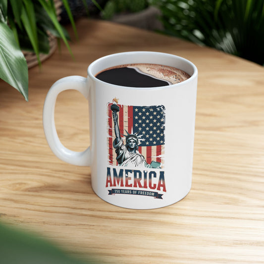#250 Statue of Liberty American Flag 'America' Patriotic Independence Day Ceramic Mug Coffee Cup (11oz, 15oz)