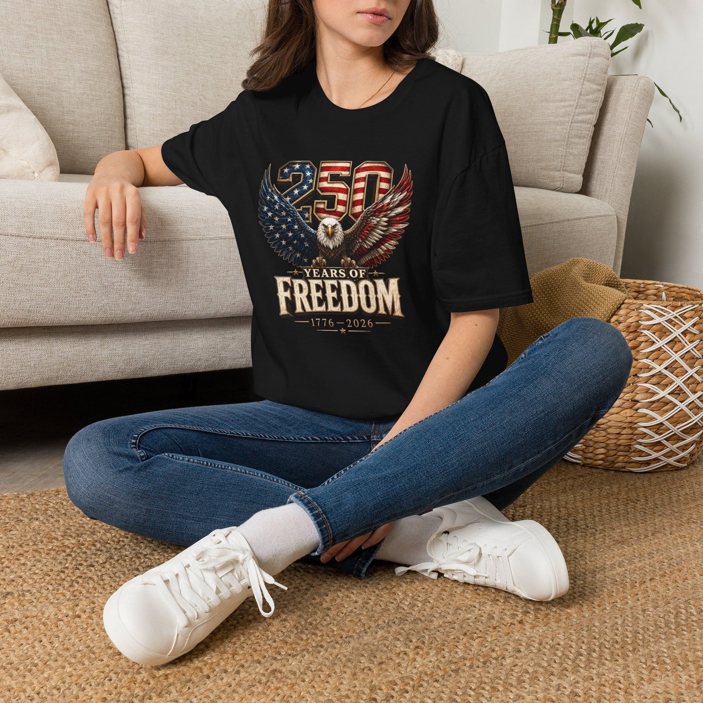 #250 250 Years of Freedom Eagle Patriotic American Flag Anniversary (1776–2026) T-Shirt