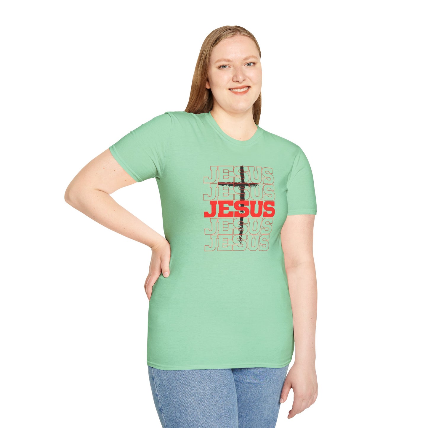 Jesus Cross Red Text Black Cross Graphic T-Shirt — Religious Faith Tee