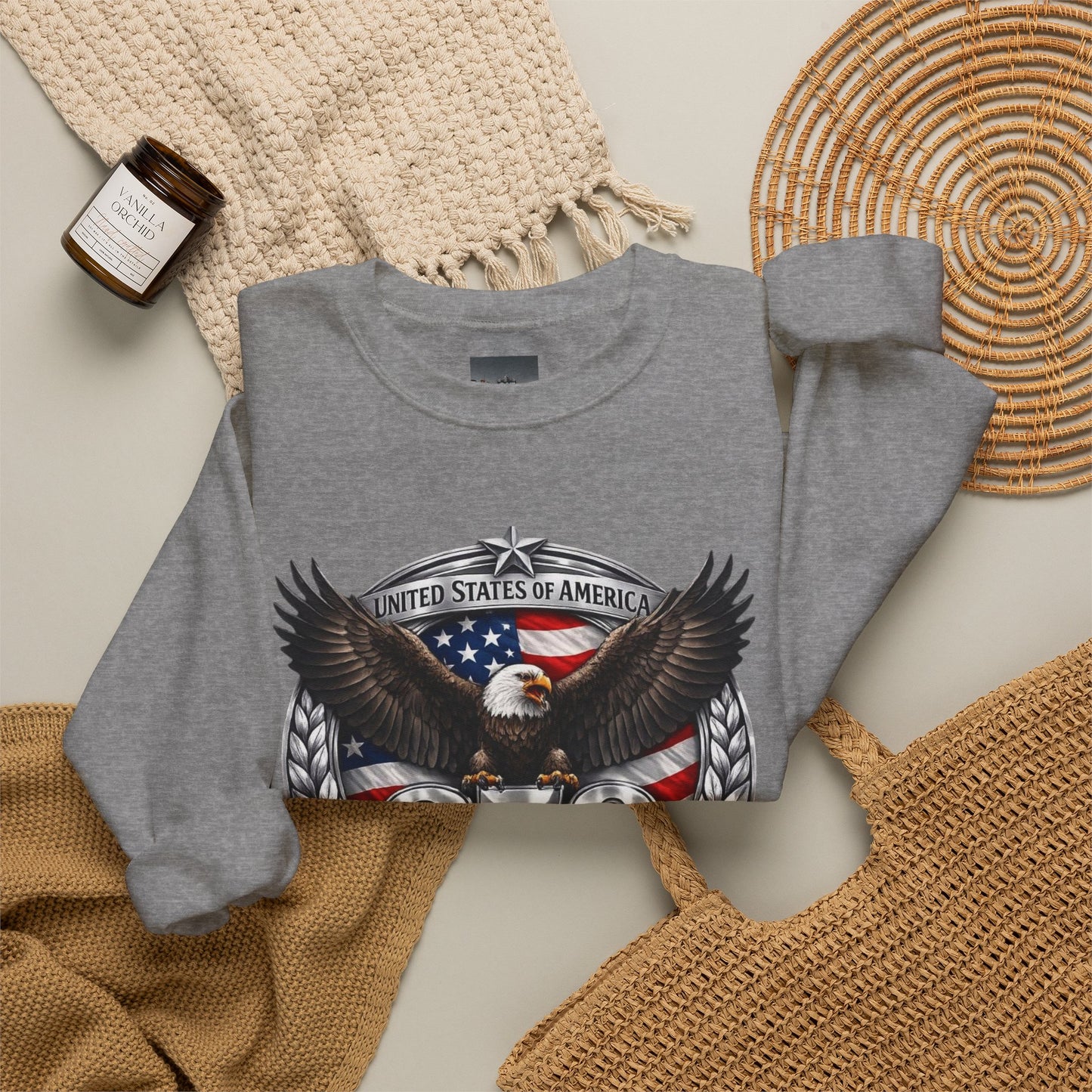 #250 Patriotic Bald Eagle 250 United States Emblem Crewneck Sweatshirt