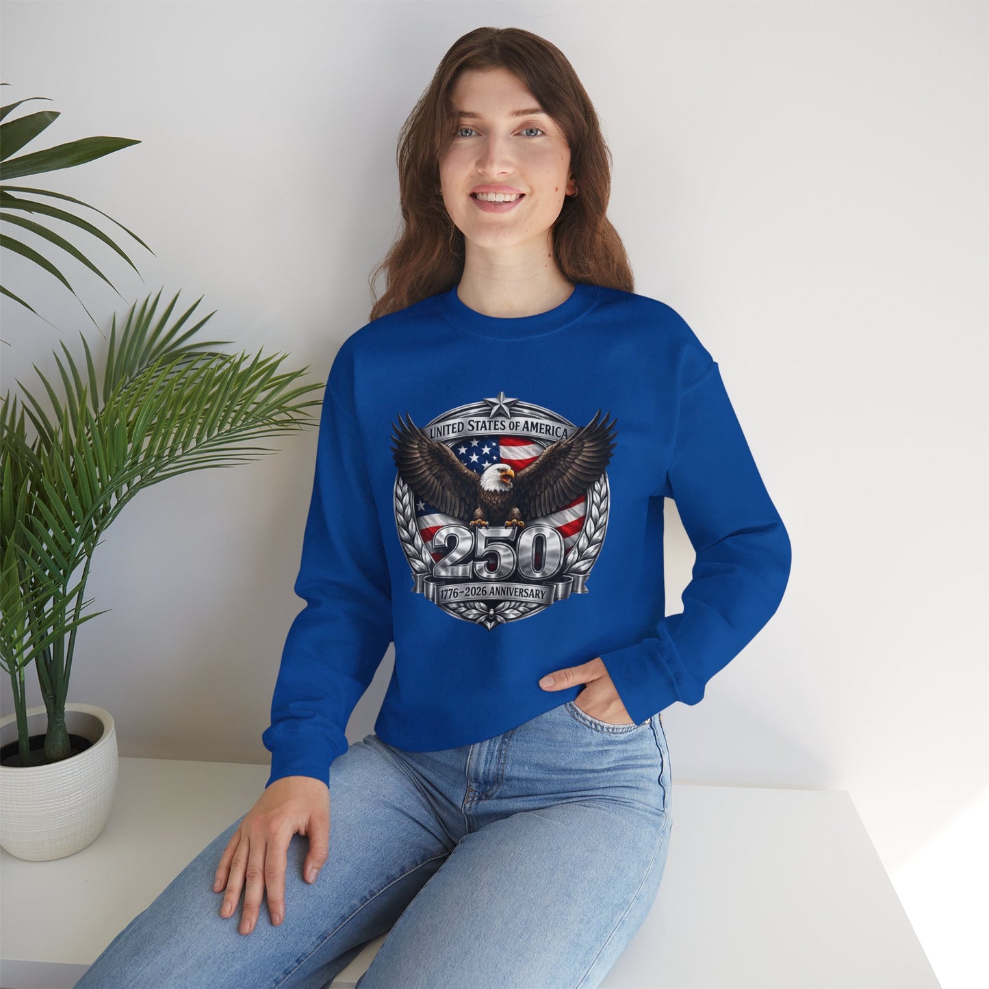 #250 Patriotic Bald Eagle 250 United States Emblem Crewneck Sweatshirt