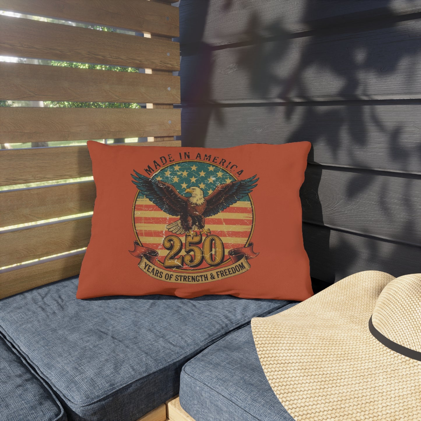 #250 Made in America Eagle 250th Anniversary Patriotic Outdoor Throw Pillow