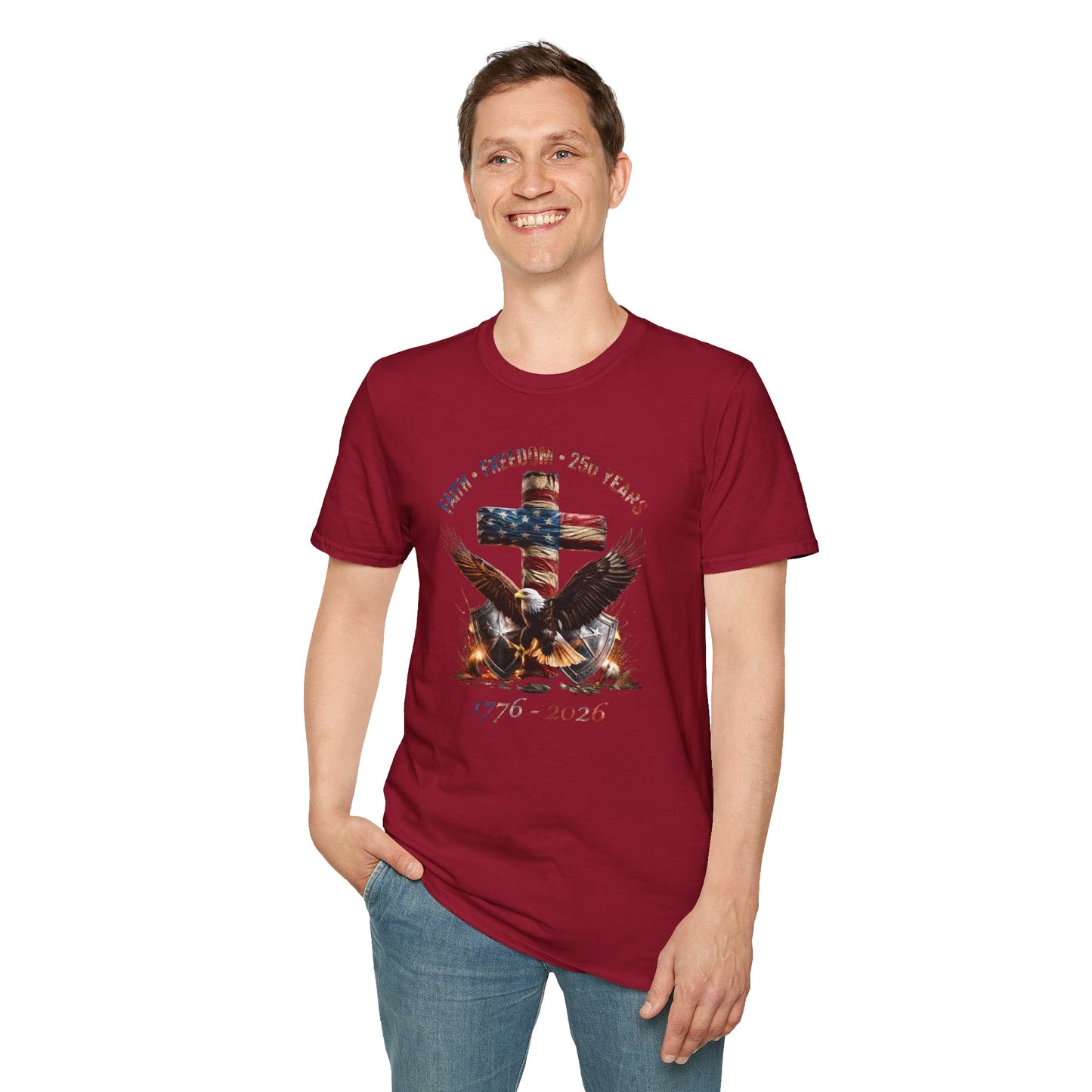 #250 Faith • Freedom 250 Years American Flag Cross & Eagle 1776-2026 T-Shirt