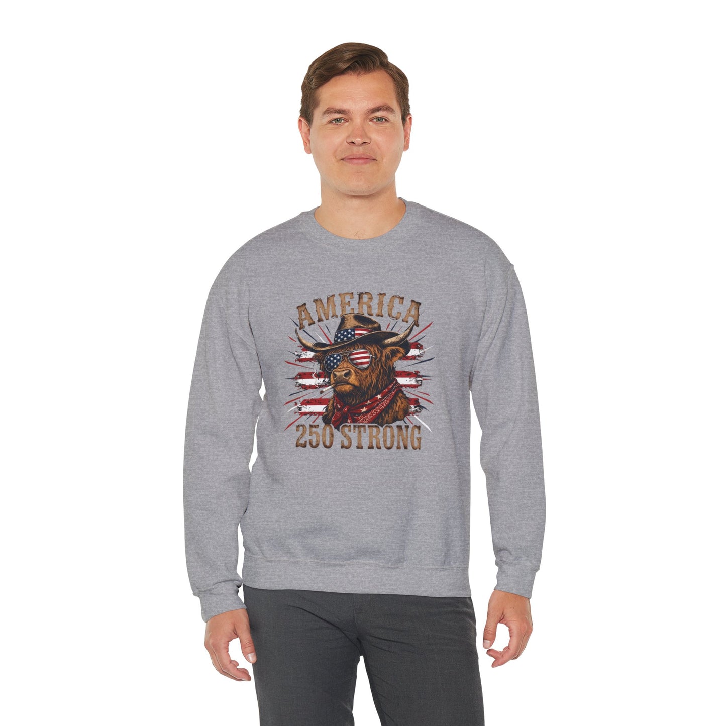 #250 America 250 Strong Patriotic Bull with American Flag Sweatshirt